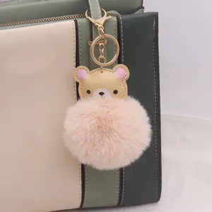 Kreativer Bärenkopf Pelzknäuel Schlüsselanhänger PU Leder Bär Anhänger Weiche Kunstpelz Tasche Charme Auto Zubehör Schmuck