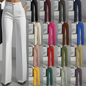 High waisted wide leg office trousers shown in a multi-color palette for women