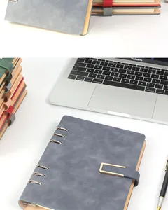 Premium grey PU leather loose-leaf notebook with metal buckle for business and study