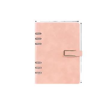 Pink A5 PU leather loose-leaf notebook with metal binder and magnetic clasp closure