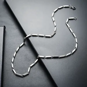 Modern silver titanium steel bamboo joint necklace with geometric diamond-shaped links