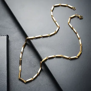 Minimalist gold-plated titanium steel bamboo rhombus chain necklace for men and women
