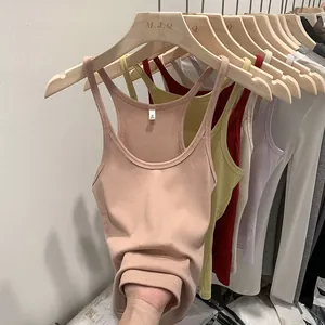 Women Sexy Ribbed Knit Tank Top Summer Slim Fit Acrylic Sleeveless Crop Top Basic Solid Color U-Neck Camisole Vest
