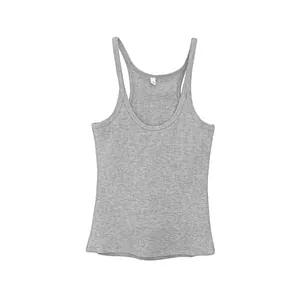Grey ribbed knit racerback tank top for women featuring slim fit and summer crop style