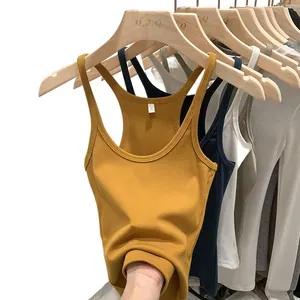 Slim-fit sleeveless rib-knit tank top camisole for women shown in multiple colors