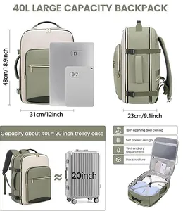 40L large capacity travel backpack with 180 degree opening and laptop compartment