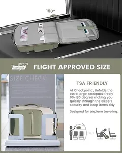 Flight approved 180-degree expandable travel backpack for easy TSA security check