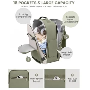 Large capacity travel backpack with 18 pockets and separate laptop compartment