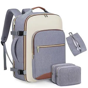 Large travel backpack set with color blocking for business trips and carry-on luggage use