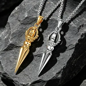 Titanium Steel Lotus Vajra Phurba Pendant Necklace For Men Women Retro Religious Stainless Steel Jewelry Unisex Gift