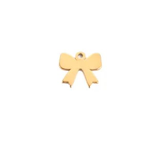 Polished gold stainless steel bow-shaped pendant charm for DIY jewelry making