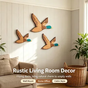 Flying Ducks Wall Hanging Art Wooden Animal Sculpture Decor Ornament For Home Office Bedroom Minimalist