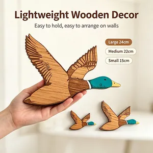 Handcrafted set of 3 lightweight flying wooden duck wall decor pieces for home art