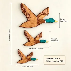 Set of three handcrafted wooden flying ducks wall decorations in small medium and large sizes