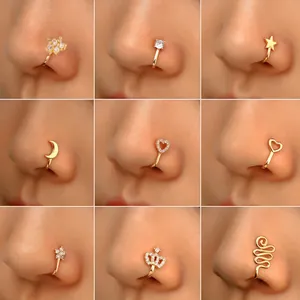 Creative Zirconia Flower Heart Star Moon Non-Piercing Nose Clip For Men Women Copper U-Shaped Faux Nose Ring Body Jewelry