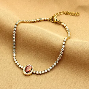 Bracciale tennis vintage in acciaio inossidabile 316 con zircone rosso scintillante