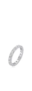 Detailed view of a fashion 925 silver eternity ring set with sparkling moissanite stones