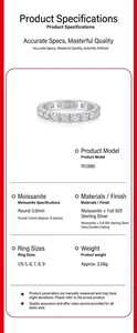Detailed product specifications of S925 sterling silver moissanite eternity ring for women