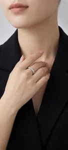 Elegant close-up view of a model wearing a brilliant S925 silver moissanite ring detail