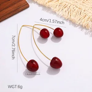 Vintage red cherry drop earrings made of durable stainless steel for a stylish look