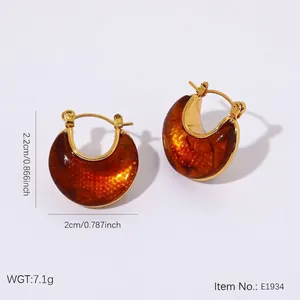 Vintage amber-colored stainless steel U-shaped hoop earrings in gold-tone finish.