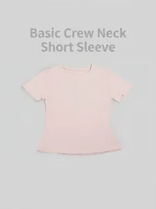 Camiseta deportiva ajustada de secado rápido para mujer con cuello redondo para yoga