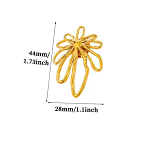 Detailed view of an elegant gold sunflower brooch with precise dimensions in millimeters and inches