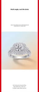 Detailed view of a sparkling halo-set moissanite ring crafted in 925 sterling silver