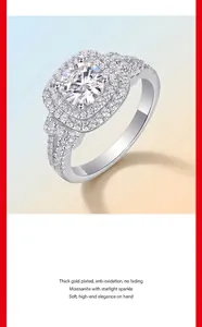 Detailed macro view of S925 sterling silver moissanite ring with square halo design