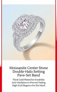Gedetailleerde macro-weergave van S925 zilveren moissaniet ring met vierkante halo