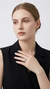 Elegante S925 zilveren moissanite halo ring met schitterend vuur op de modelhand