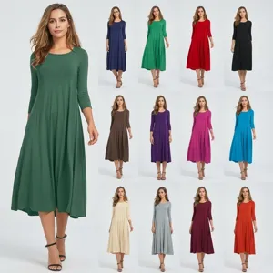 Varios colores de vestido largo de corte en A con manga larga para mujer en red