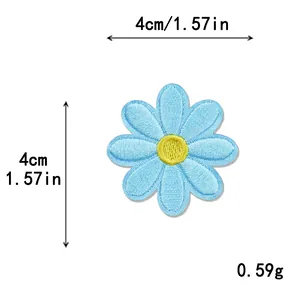 Small light blue daisy flower embroidered patch DIY sticker with 4cm diameter dimensions