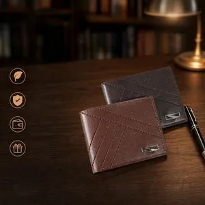 Men Bifold Wallet PU Leather Litchi Texture Multiple Card Slots Slim Business Casual Style Large Capacity Money Clip