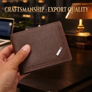 Cartera Corta Plegable Para Hombre Cuero PU Delgada Ranuras Multi Tarjetas Horizontal Negocios Casual Con Logo Metálico