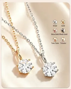 Close-up of solitaire pendant necklaces showing various PVD plating color options