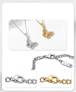 Close-up detail of customizable titanium steel chain necklace featuring a butterfly pendant