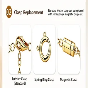 Detail view of lobster, spring, and magnetic clasps for gold stainless steel O-chain