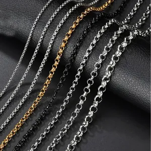 Various sizes of 304 stainless steel rolo O-chains in gold, silver and black finishes