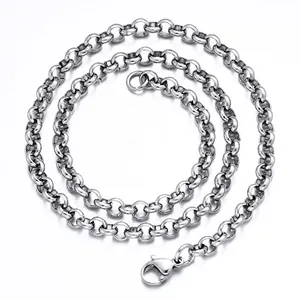 Polished 304 stainless steel Rolo chain necklace with lobster clasp for men and women