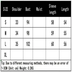 Detailed size chart for women's chiffon blouse with shoulder, bust, and length guide