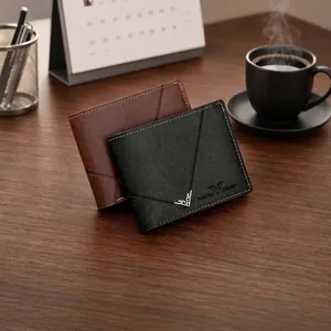 Portefeuille Homme Pliable En Cuir PU Court Multi Emplacements Cartes Coutures Contrastées Style Business Décontracté