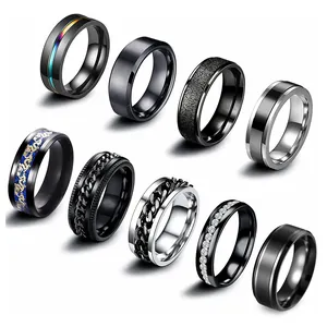 Stainless Steel Spinner Rings For Men Rotating Chain Stress Relief Band Dragon Pattern Matte Brushed Cool Fashion Jewelry