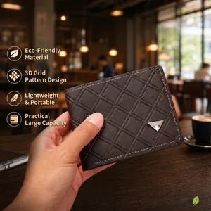 Men Short Bifold Wallet PU Leather Diamond Lattice Pattern Slim Multiple Card Slots Casual Business Fashion Youth