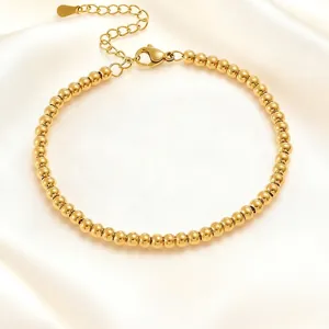 Minimalist Stainless Steel 4mm Bead Bracelet For Women Men 18K Gold Plated Adjustable Beaded Chain Bracelet Fashion Jewelry