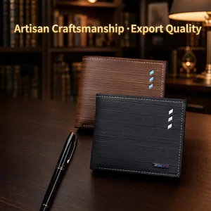Portefeuille Homme Bifold Court Cuir PU Minimaliste Business Porte-monnaie Avec Poche Zippée Emplacements Cartes
