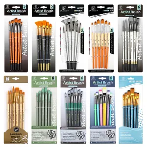 Lot complet de 10 kits de pinceaux d'artiste professionnels pour aquarelle et acrylique.