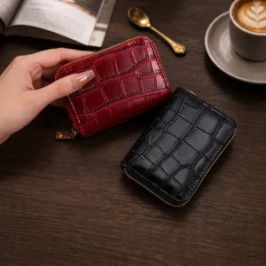 Porta Carte Da Donna Con Motivo A Coccodrillo In Pelle PU Mini Portafoglio Con Cerniera Organizer Retrò