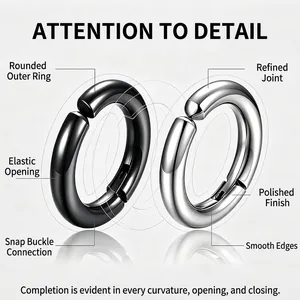 Minimalist stainless steel hoop ear clips with mirror polished finish for men