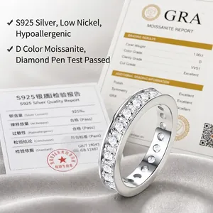 Elegant S925 silver moissanite eternity ring with GRA quality certificates for women